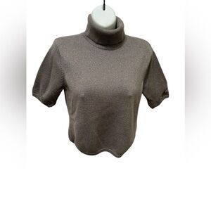 Talbots Petites Wool Blend Cropped Sweater Sz MP Short Sleeve Sparkly Turtleneck